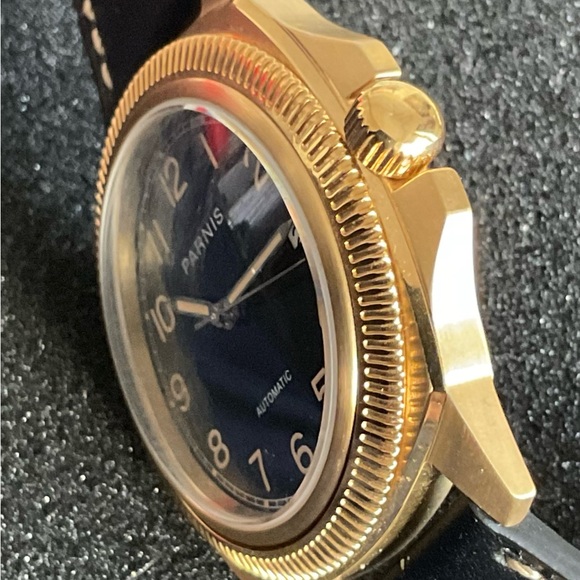 EUC Parnis 41mm Gold and Black Automatic Men's  Watch Fluted  Bezel Date - Picture 7 of 11